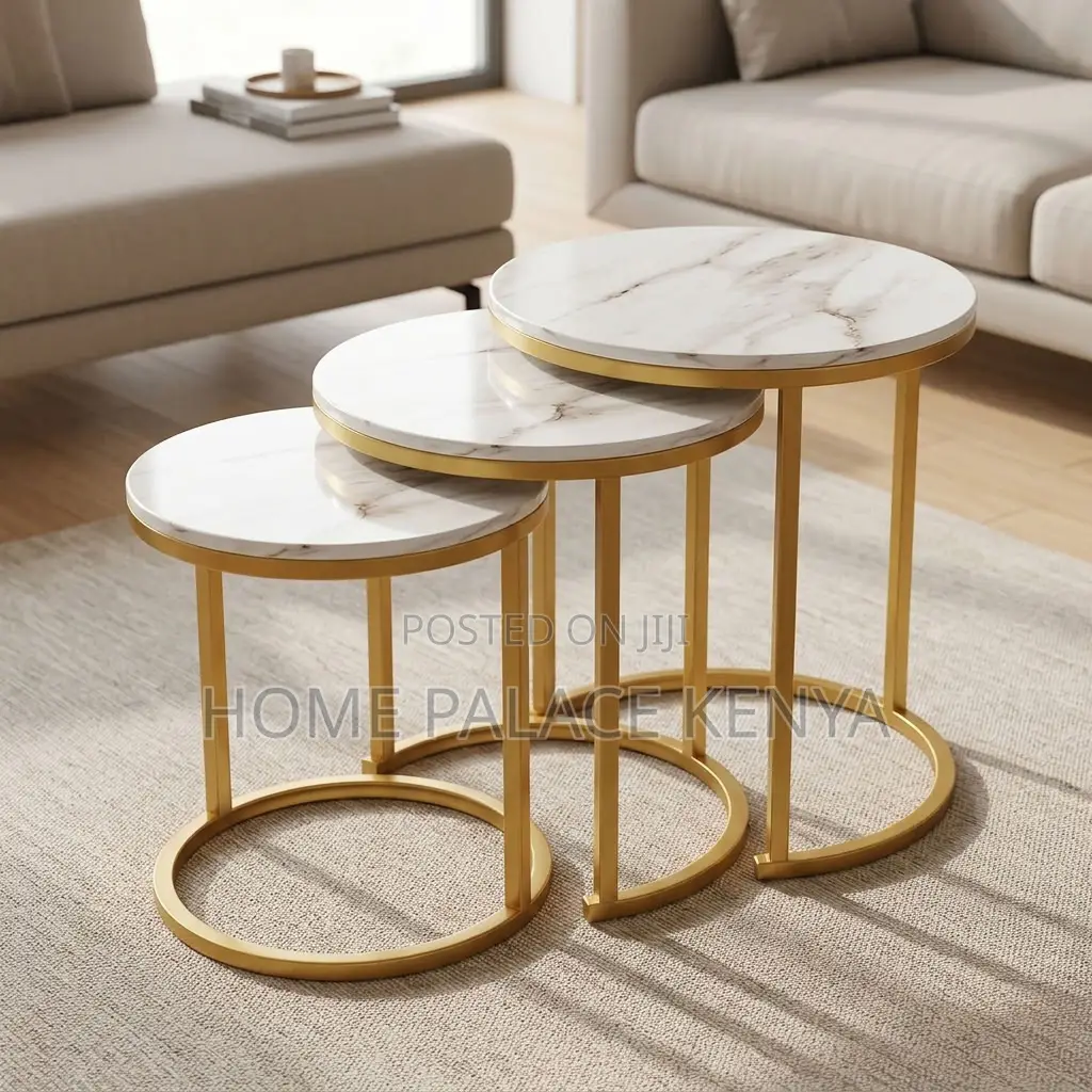 Coffee Table; 3-Piece Glass Top Side Stool