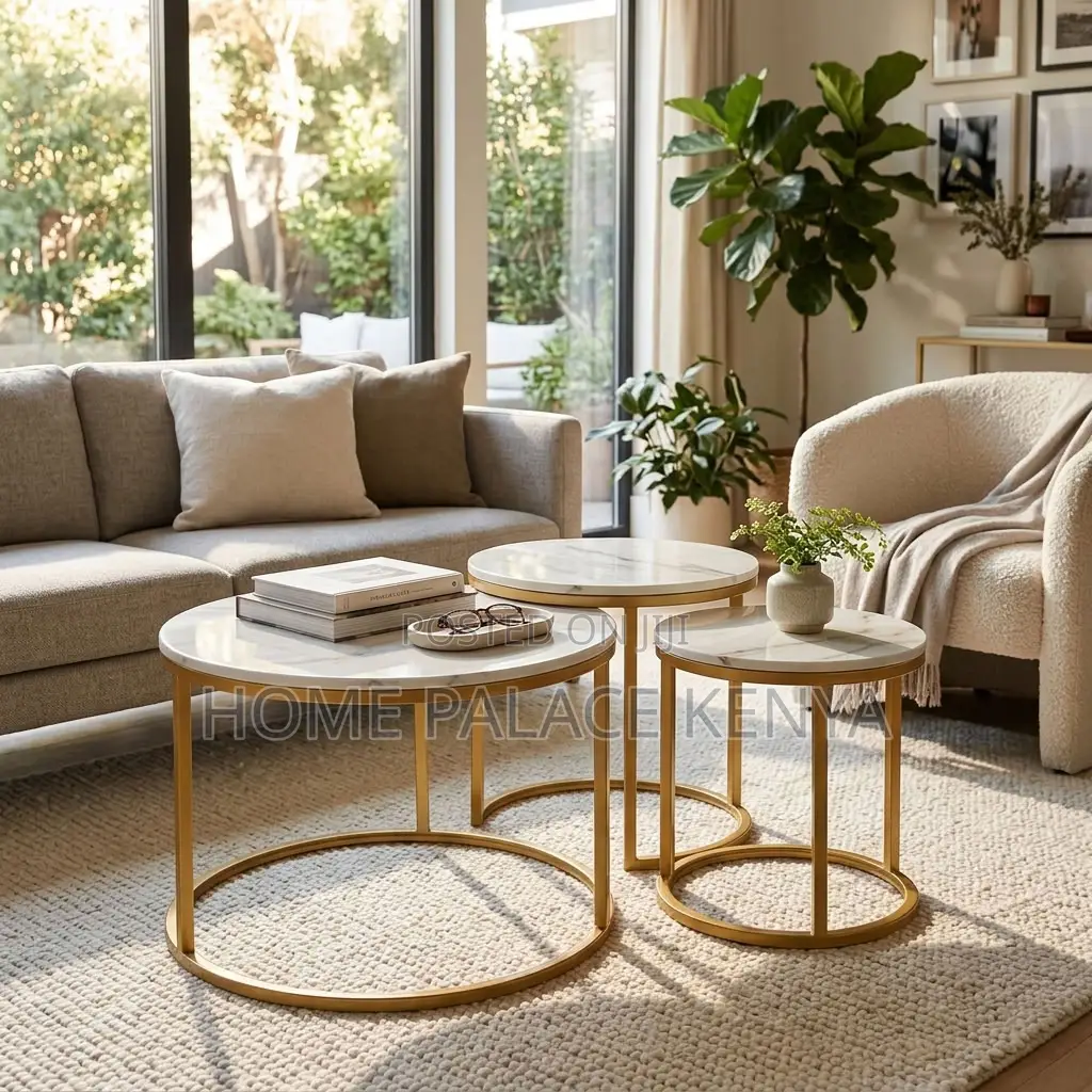 Coffee Table; 3-Piece Glass Top Side Stool