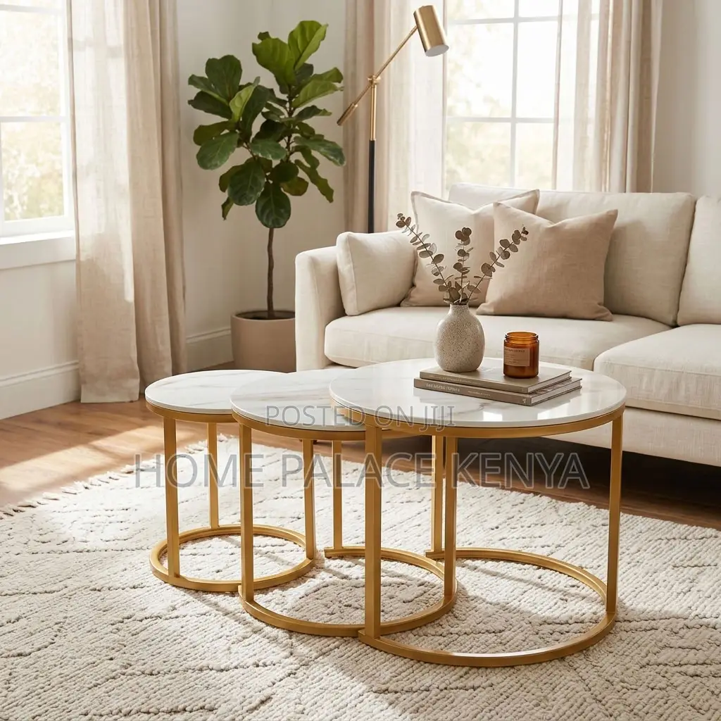 Coffee Table; 3-Piece Glass Top Side Stool