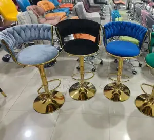 Modern Adjustable Velvet Upholstered Barstool