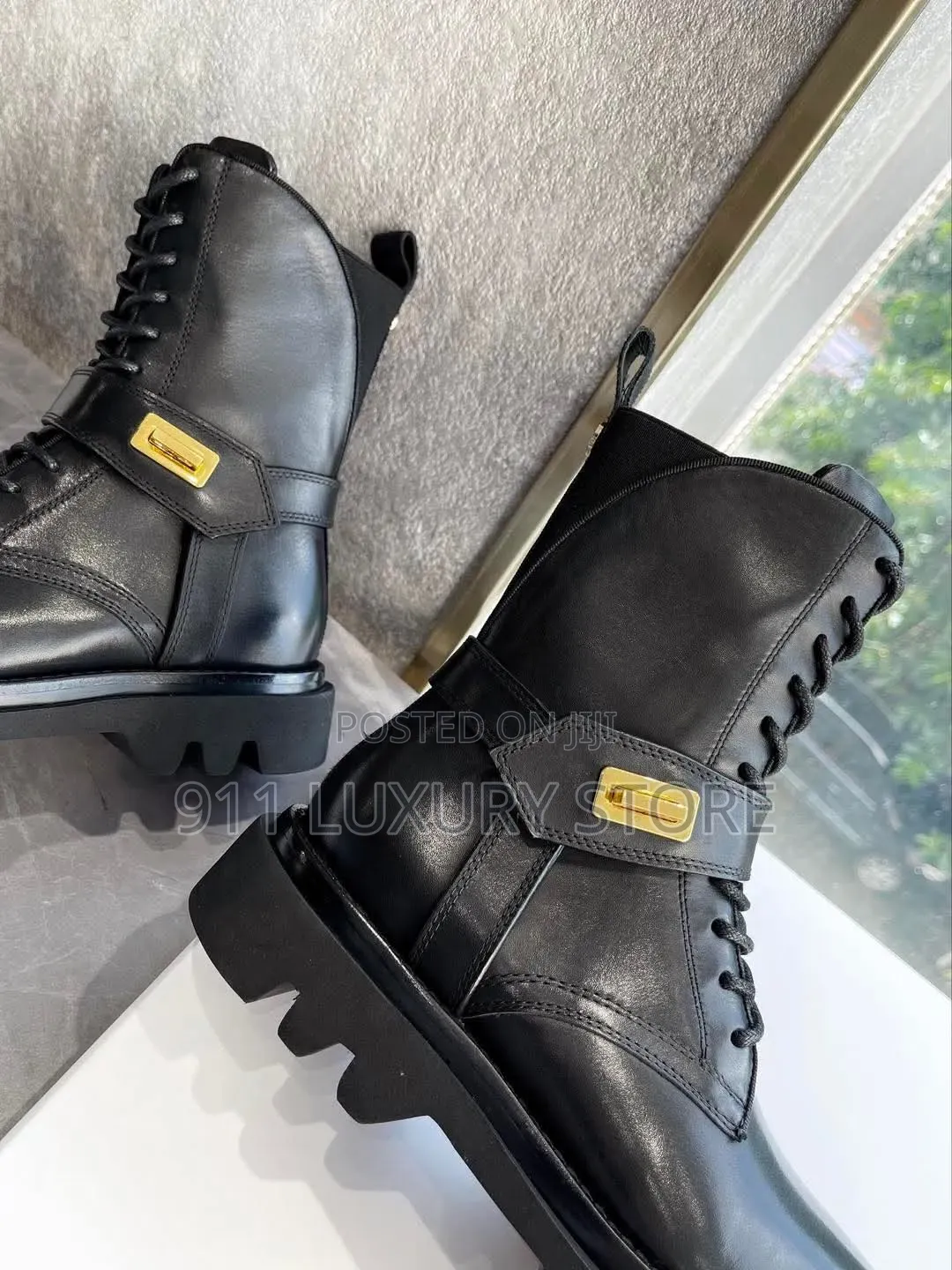 Givenchy Black Leather Lace-Up Combat Boots