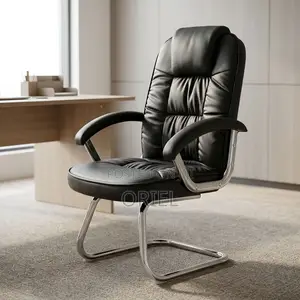 Office Chair : Leather Upholstered Sled Base Office Chair