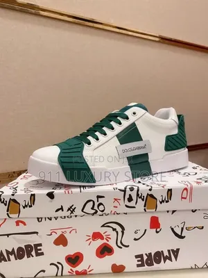 Dolce & Gabbana White Leather Sneakers With Green Accents
