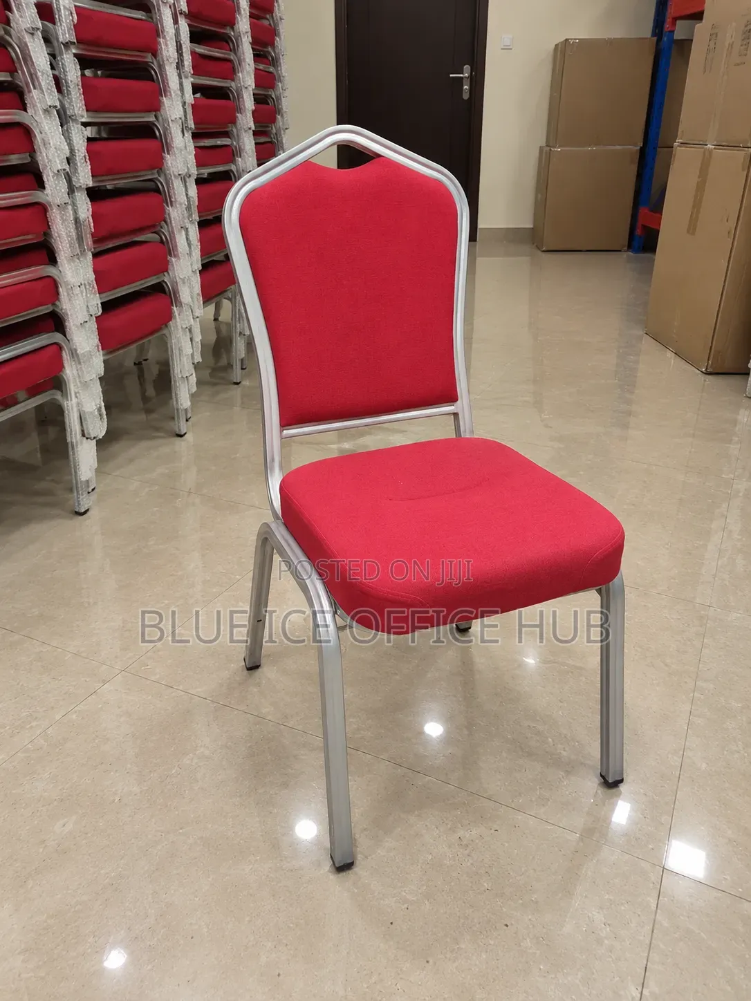 Red Banquet Chair With Silver Frame