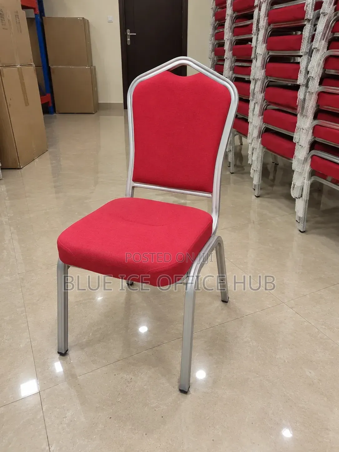 Red Banquet Chair With Silver Frame