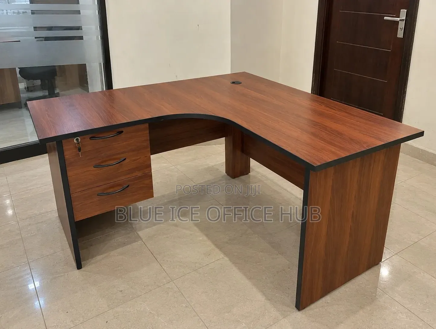 Brown L-Shaped Executive Office Desk