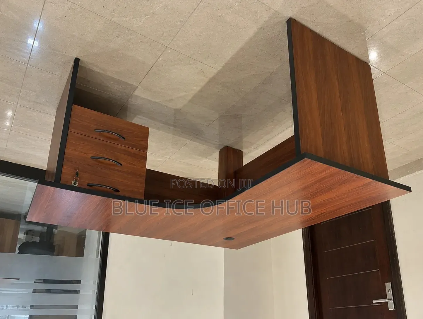 Brown L-Shaped Executive Office Desk