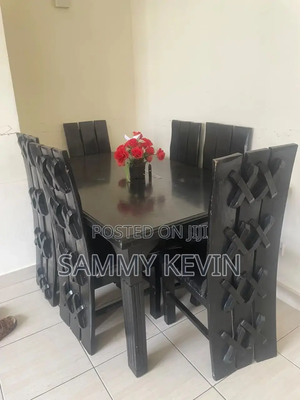 6-Seater Solid Wood Dining Set - Dark Finish