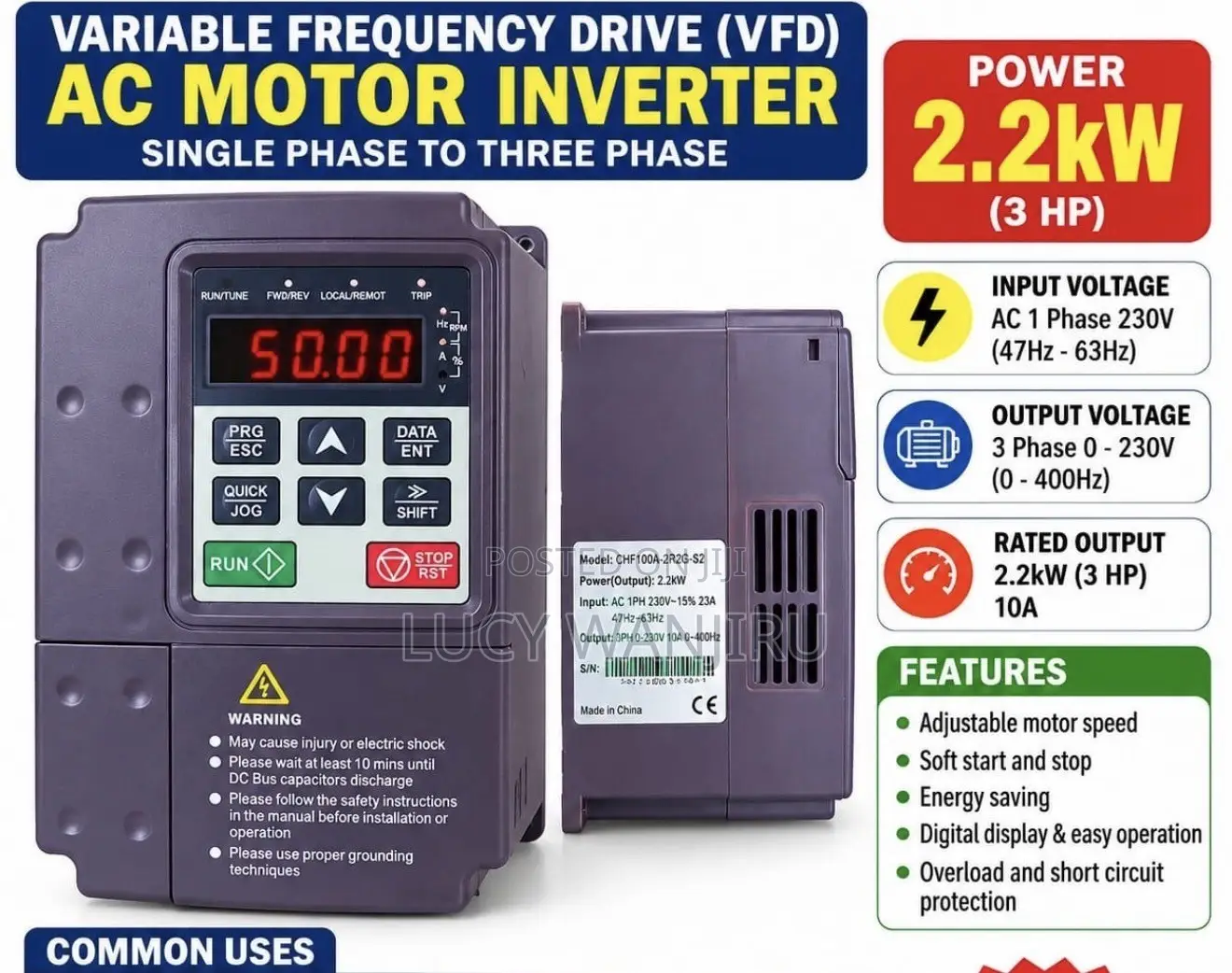 AC Motor Inverter Singe Phase to 3 Phase / Variable Frequency Drive