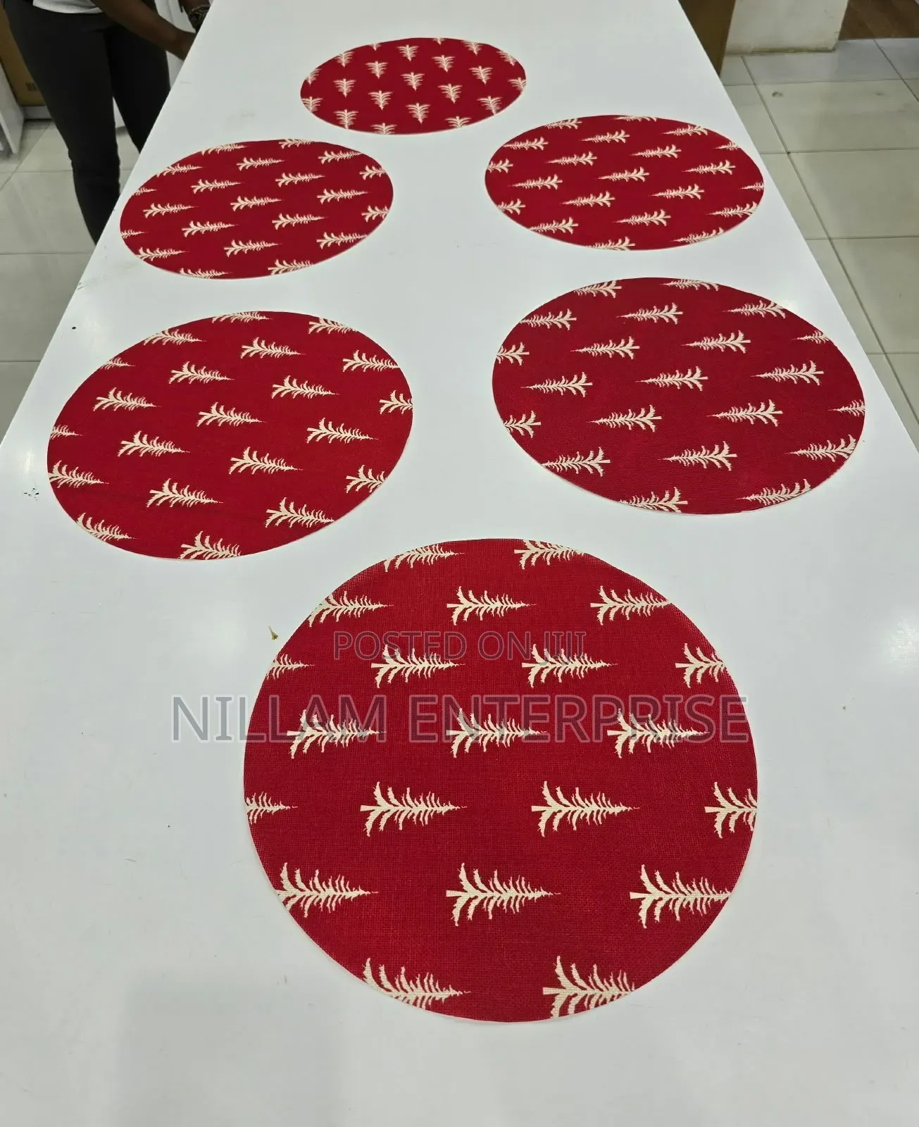 6-Piece White Christmas Tree Round Placemats