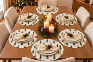 6-Piece White Christmas Tree Round Placemats