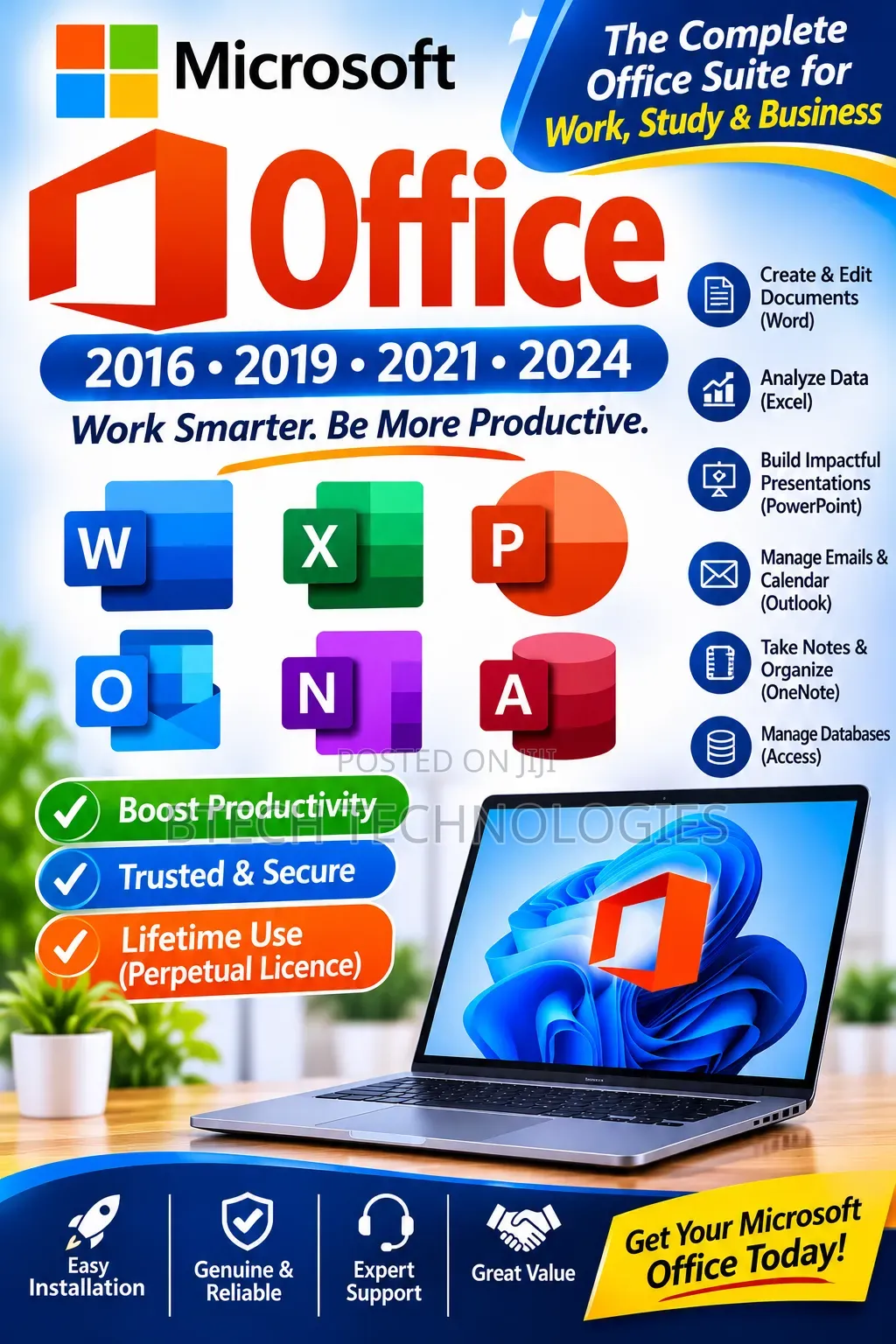 Microsoft Office 2016, 2019, 2021 & 2024 – Productivity Software