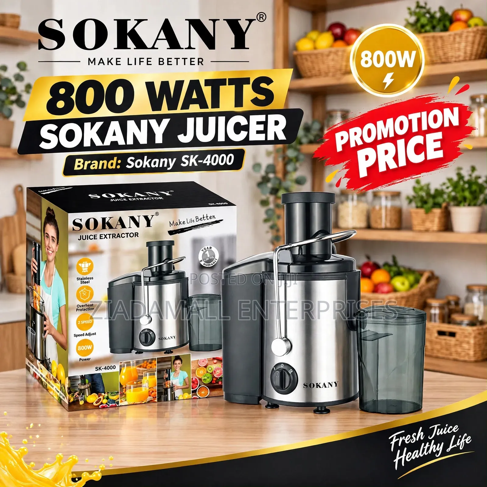 Sokany Juicer SK-4000 - 800W - Juice Extractor - Stainless - New