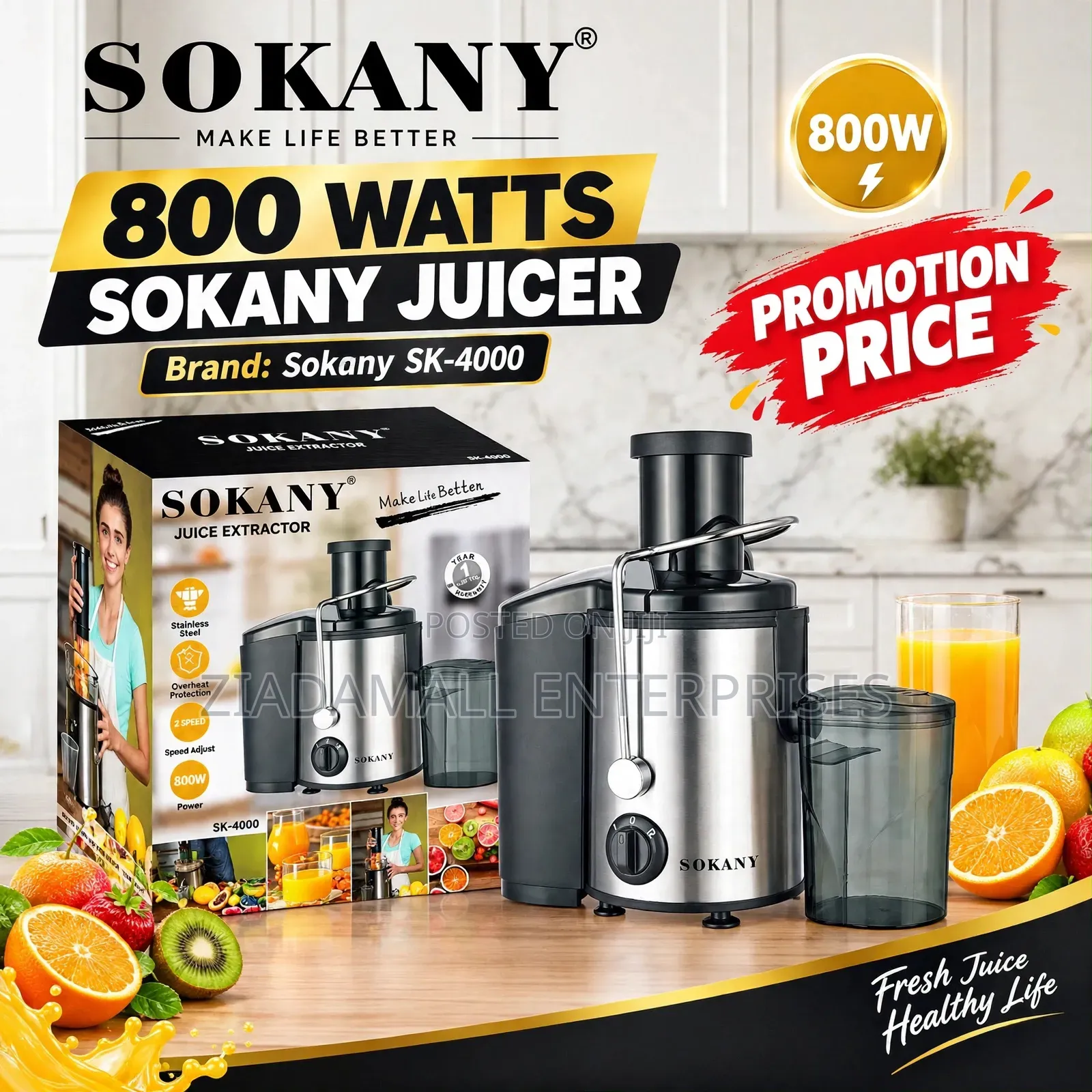 Sokany Juicer SK-4000 - 800W - Juice Extractor - Stainless - New