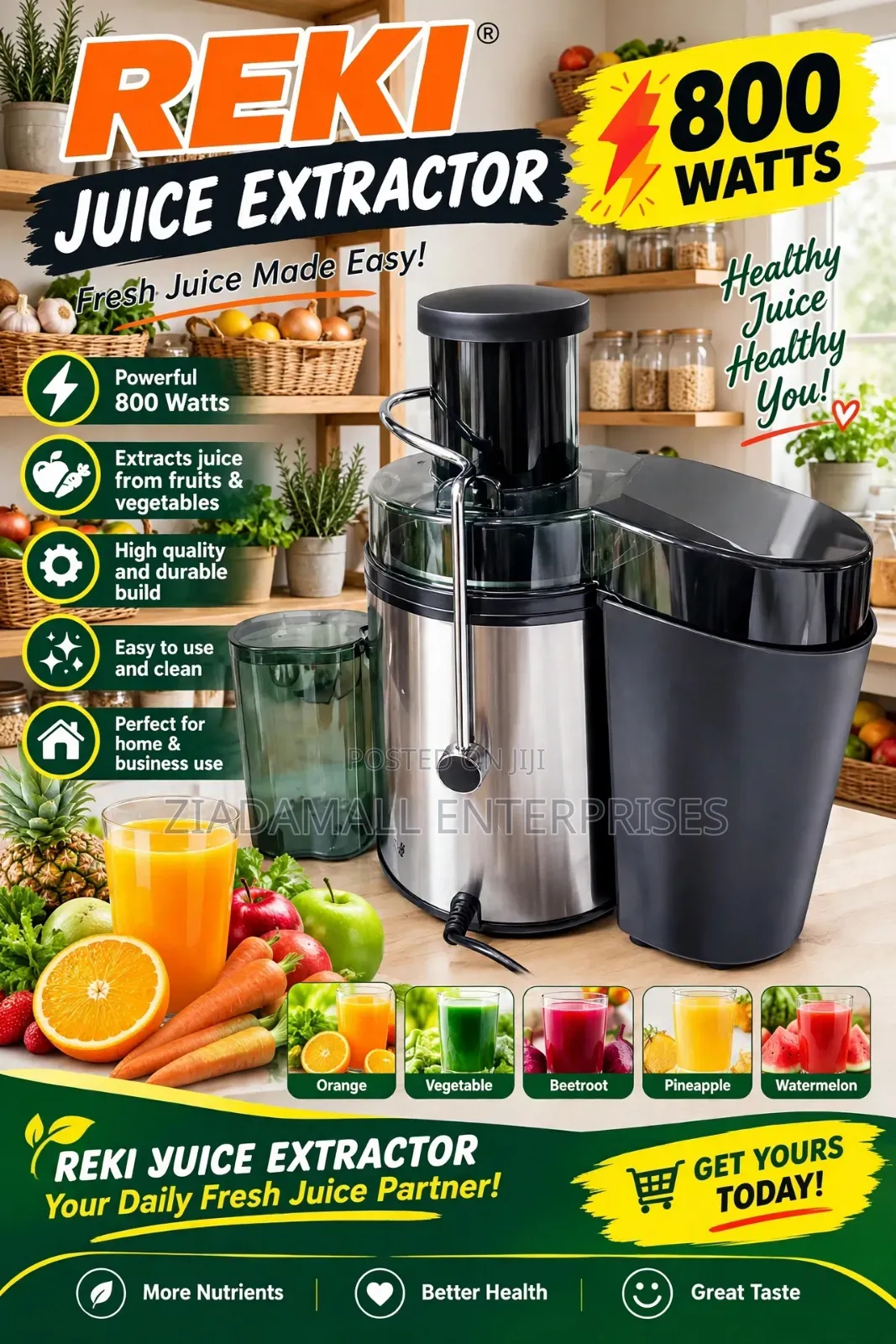 Reki Juice Extractor - 800 Watts - Stainless - New