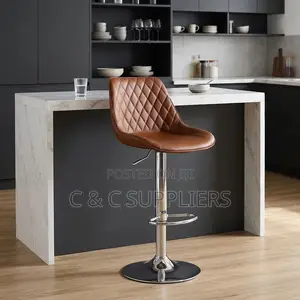 Brown Adjustable Kitchen Leather Stool.