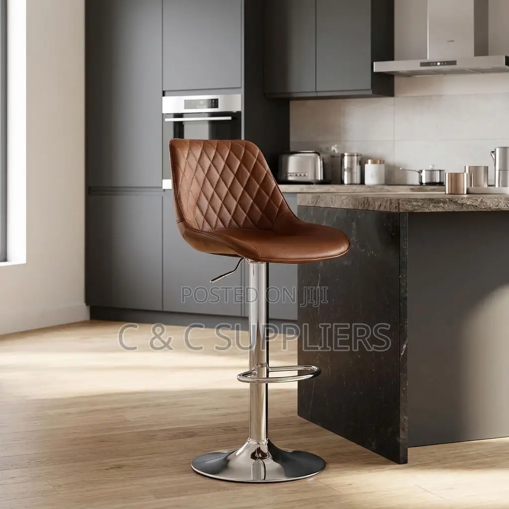 Brown Adjustable Kitchen Leather Stool.