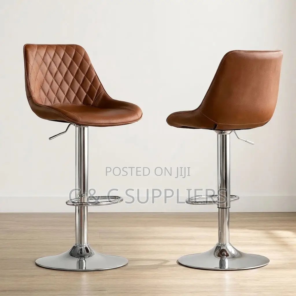 Brown Adjustable Kitchen Leather Stool.