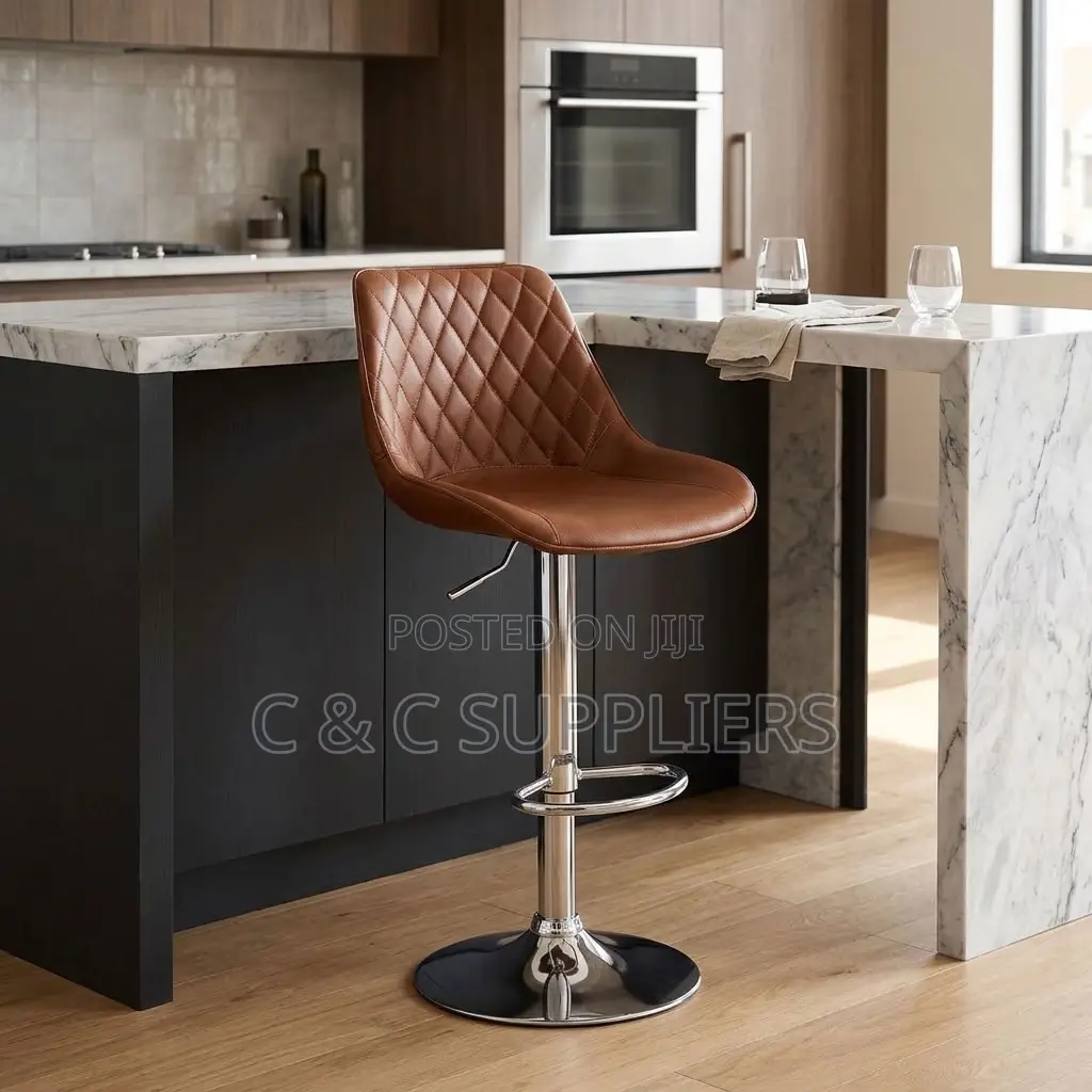 Brown Adjustable Kitchen Leather Stool.
