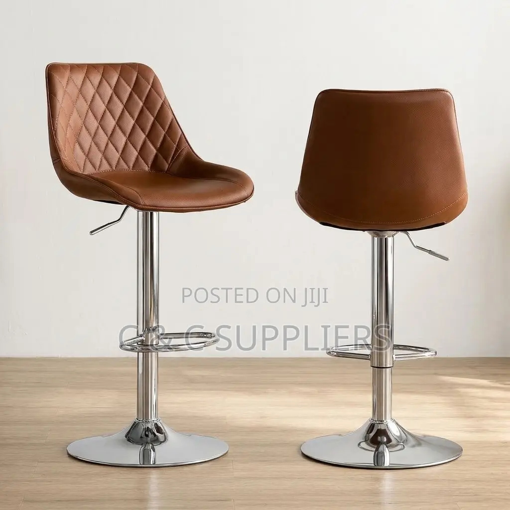 Brown Adjustable Kitchen Leather Stool.