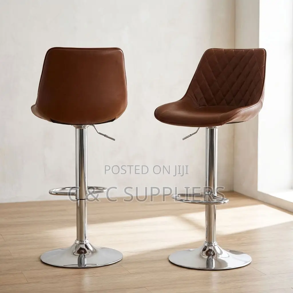 Brown Adjustable Kitchen Leather Stool.