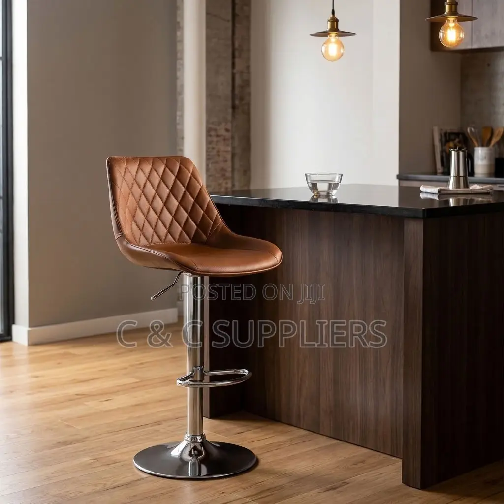 Brown Adjustable Kitchen Leather Stool.