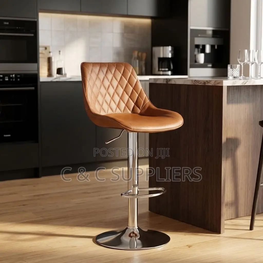 Brown Adjustable Kitchen Leather Stool.