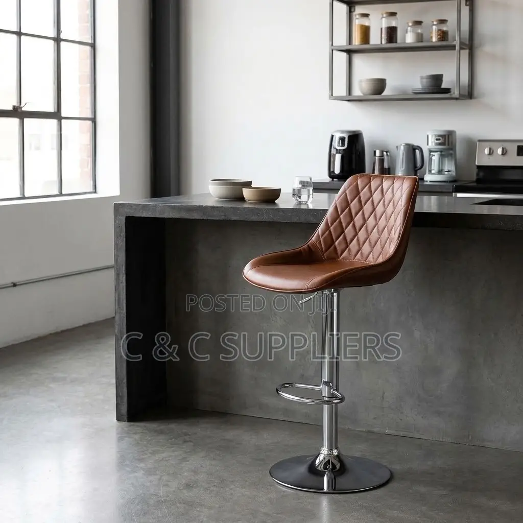 Brown Adjustable Kitchen Leather Stool.
