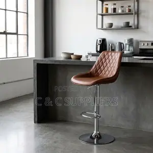 Brown Adjustable Kitchen Leather Stool.