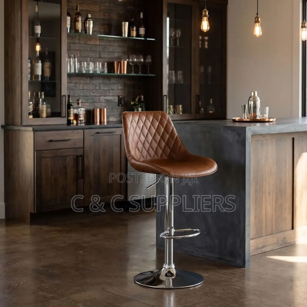 Brown Adjustable Kitchen Leather Stool.