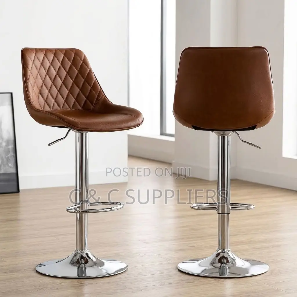 Brown Adjustable Kitchen Leather Stool.