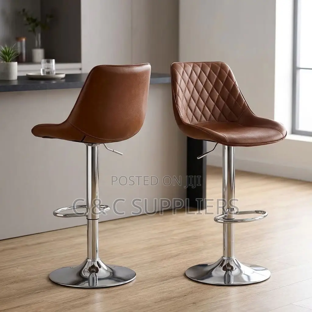 Brown Adjustable Kitchen Leather Stool.