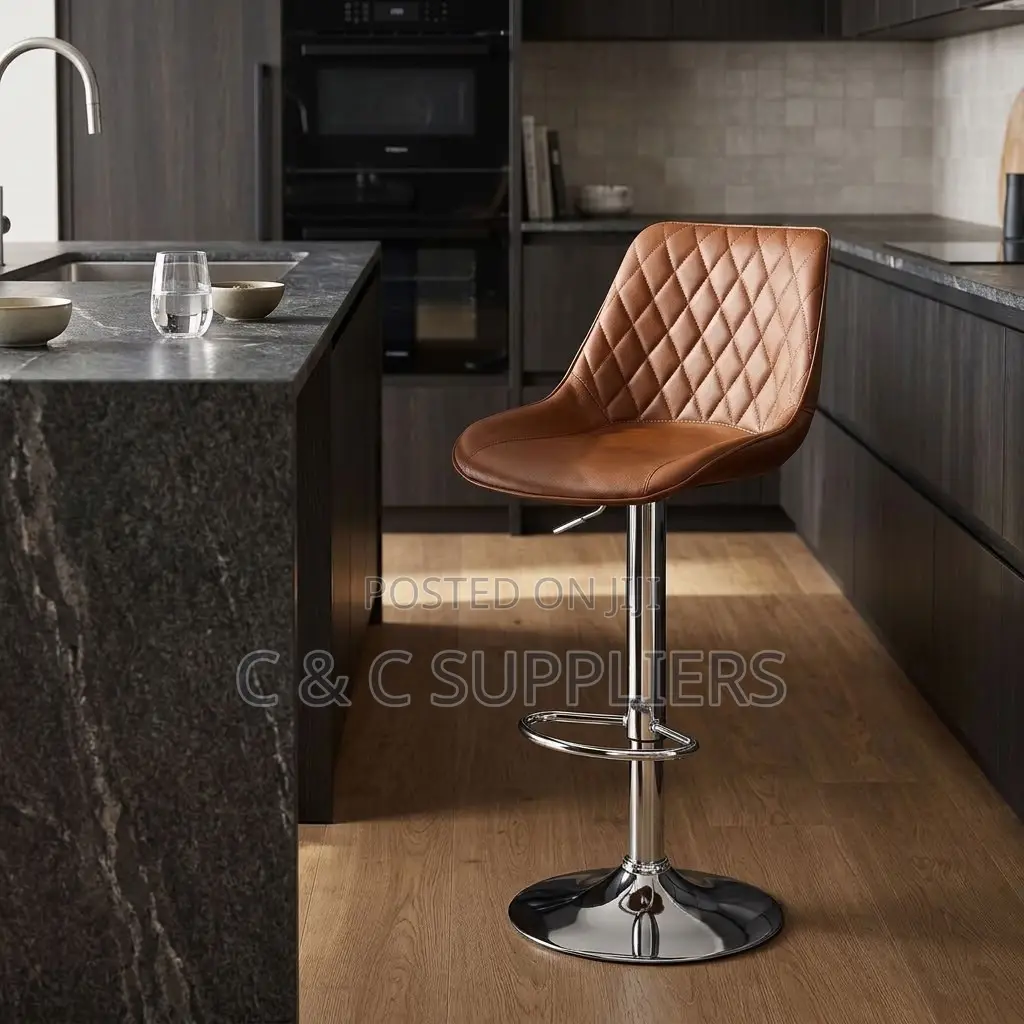Brown Adjustable Kitchen Leather Stool.