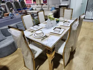 6 Seater Marble Dining Table With Gold Frame