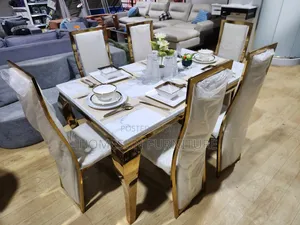 6 Seater Marble Dining Table With Gold Frame