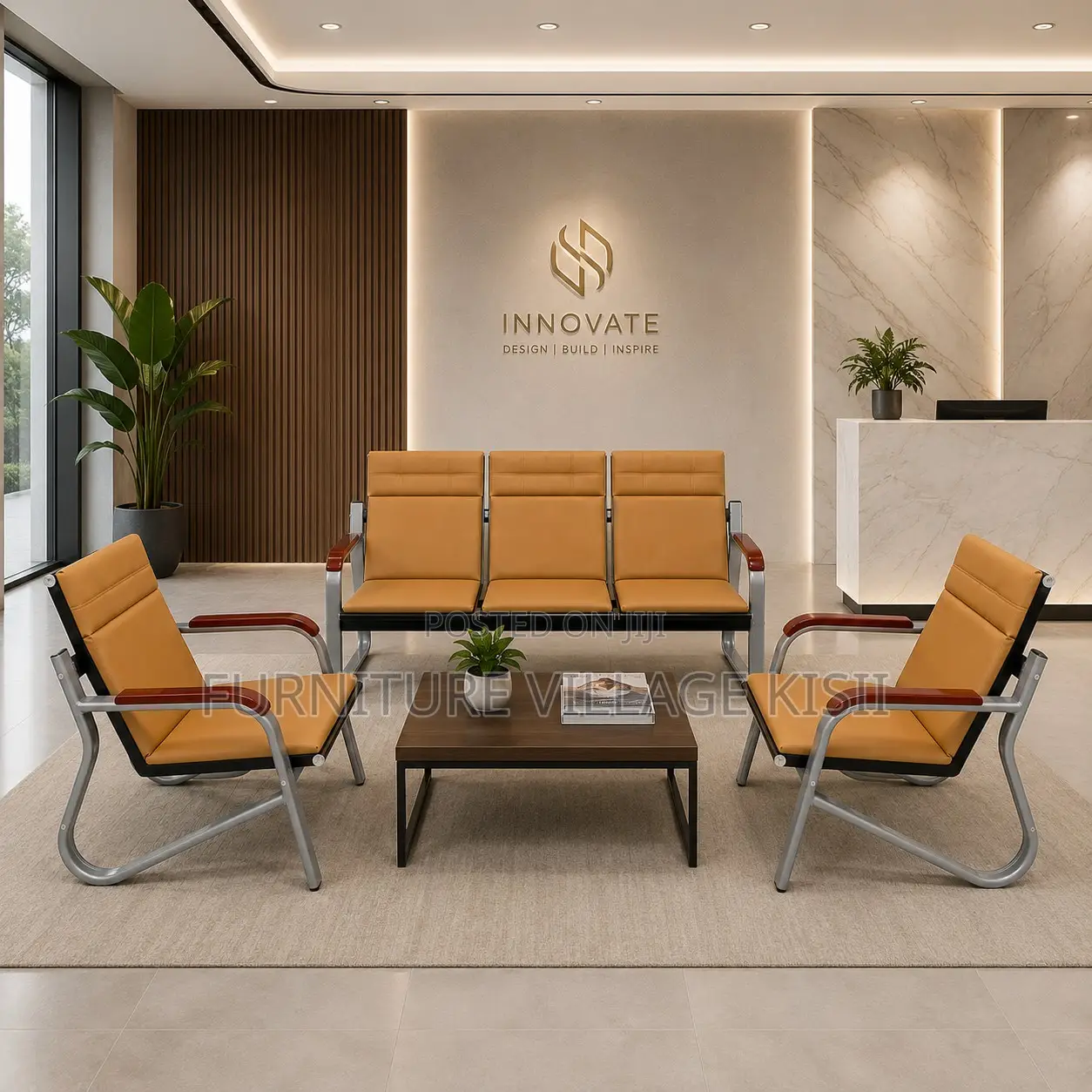 5-Seater Leather Office Reception Sofa Set