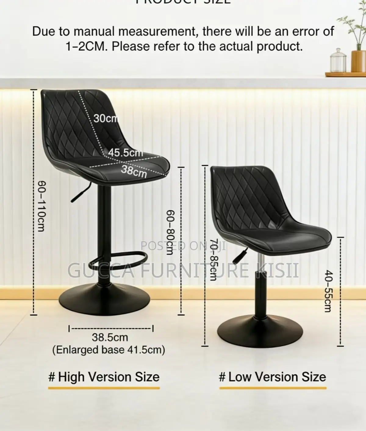 Carbon Black Swivel Ergonomic Leather Barstool