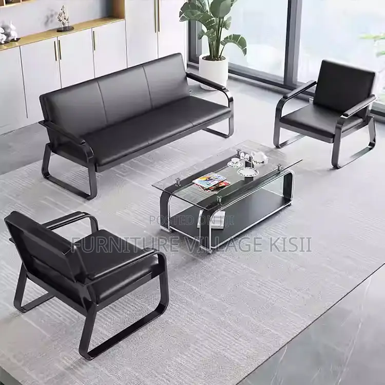 Black Reception Office Sofa-Pu Leather