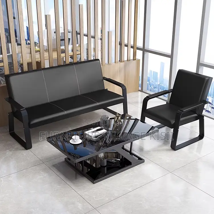 Black Reception Office Sofa-Pu Leather