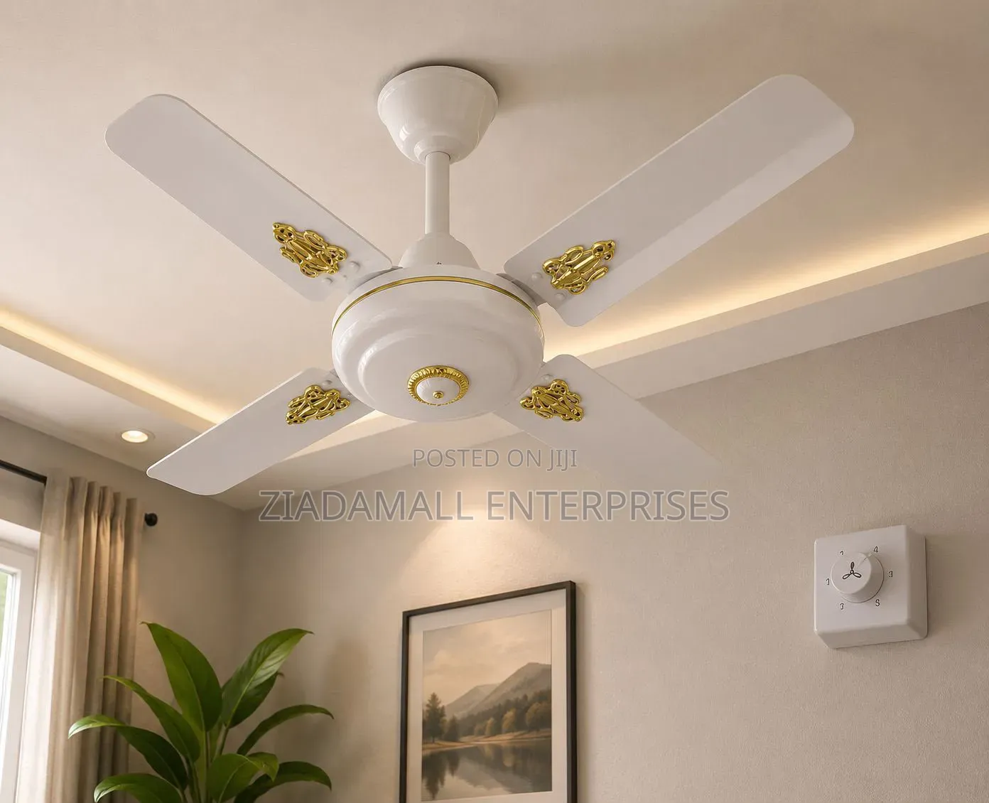 24" Ceiling Fan - White - Gold Decor - 4 Blade - New