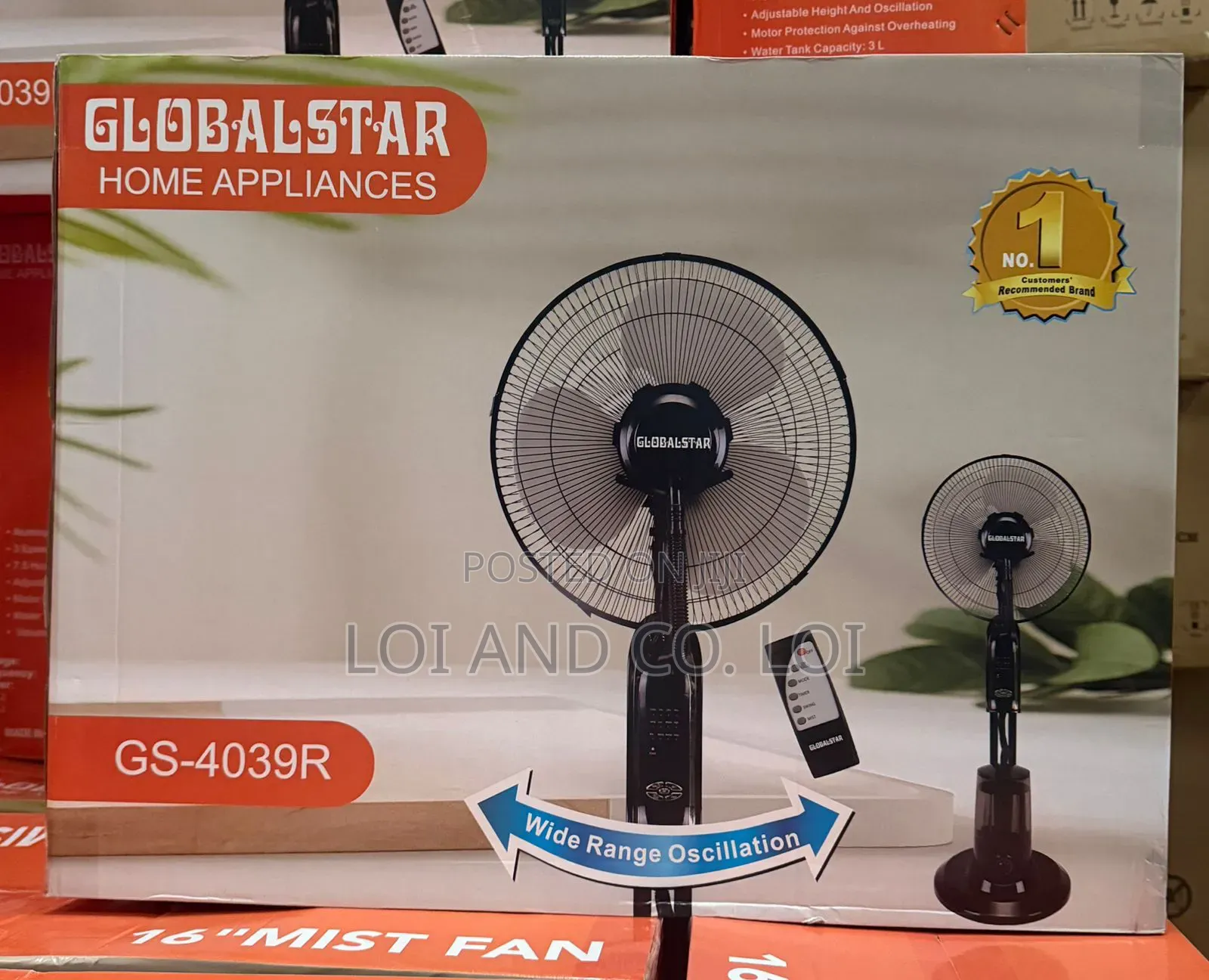 *Globalstar 16" Mist Fan* 
 With Remote Control, Aluminium Motor,
