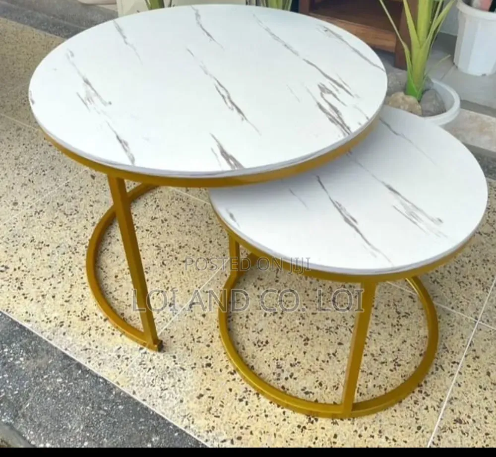 WHITE Nesting Coffee Table Marble Effect (MDF)