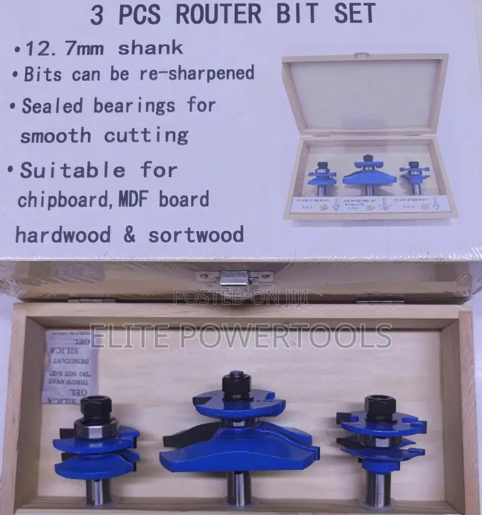 3-Piece TCT Cabinet Door Router Bit Set