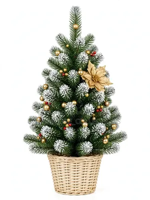 Classic Snowy Christmas Tree With Gold Elegance.