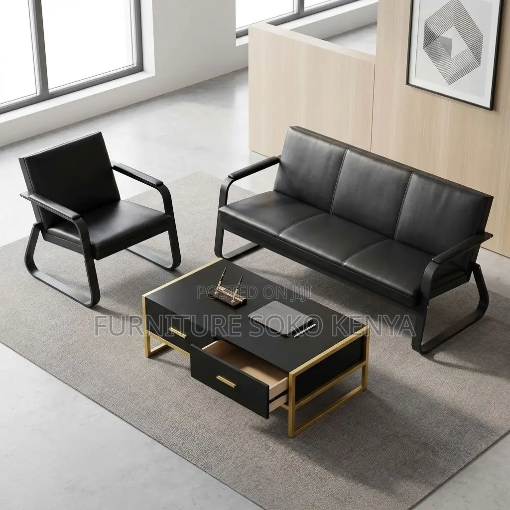 Five Seaters Executive Sofa Set | Leather Modern Reception Sofa Set