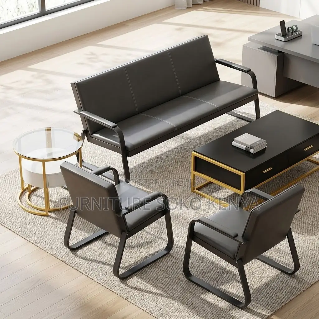 Five Seaters Executive Sofa Set | Leather Modern Reception Sofa Set