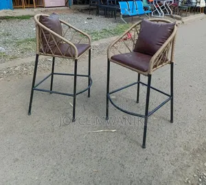 Wooven Rattan Bar or Counter Chairs With Metal Frame