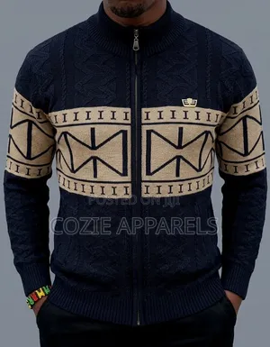 Men's Full-Zip Geometric Knit Cardigan Sweater