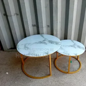 Coffee Table Set – 2 Round Glass Top Tables With Gold Legs