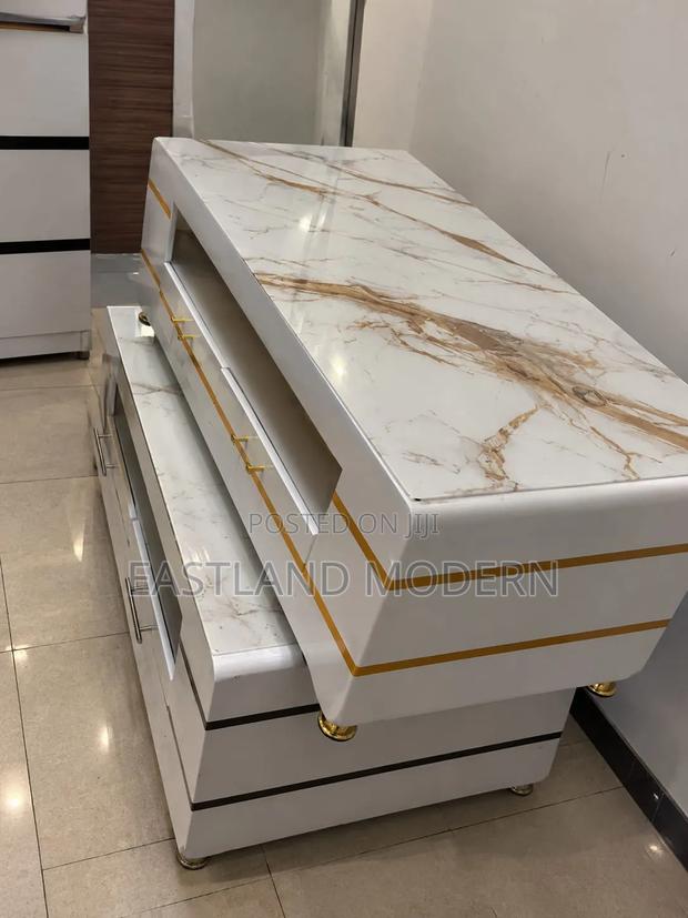 White Coffee Table With Top Marble Effect